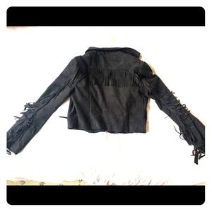 Dark Brown Suede-Like Jacket with Fringe Detail